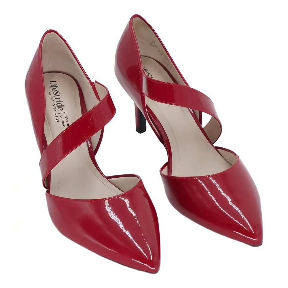 LifeStride Suki Pointed Cross-Strap Pumps Red Patent US 8M EU 38.5 - Picture 1 of 6